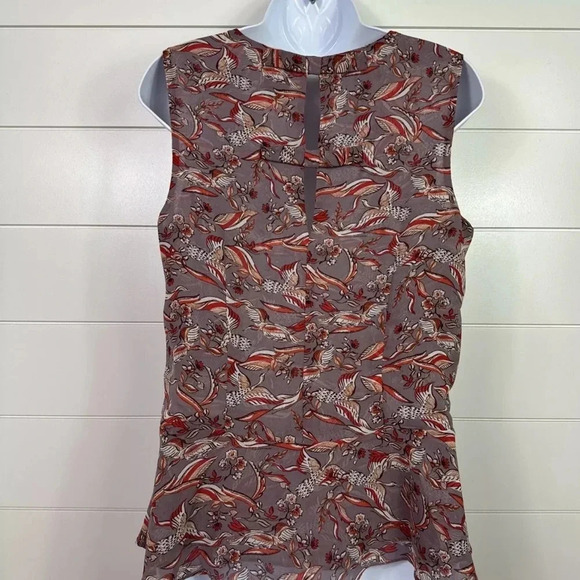 CAbi #3611 Mauve Purple Good Luck Bird Print Sleeveless Blouse sz XS - Picture 9 of 13